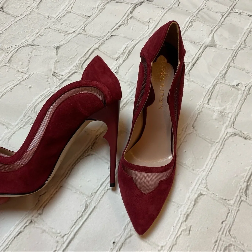 Nour Jensen Red Suede Heels 7 - Picture 4 of 6